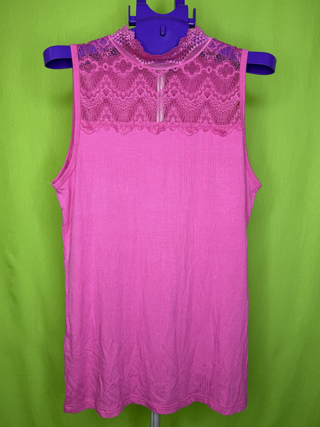 VRS Basic Pink Csipkés Bordás Top