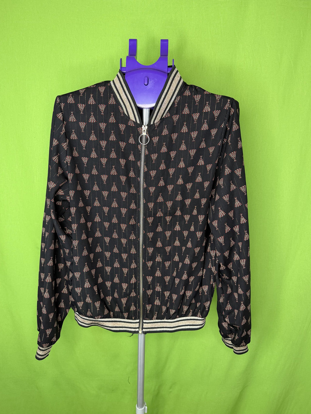 Tipi Print Szatén Bomber Dzseki – Fekete/Arany
