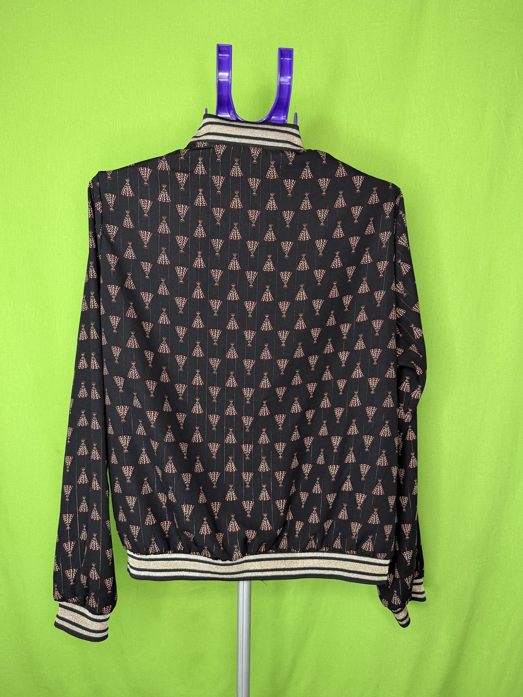 Tipi Print Szatén Bomber Dzseki – Fekete/Arany