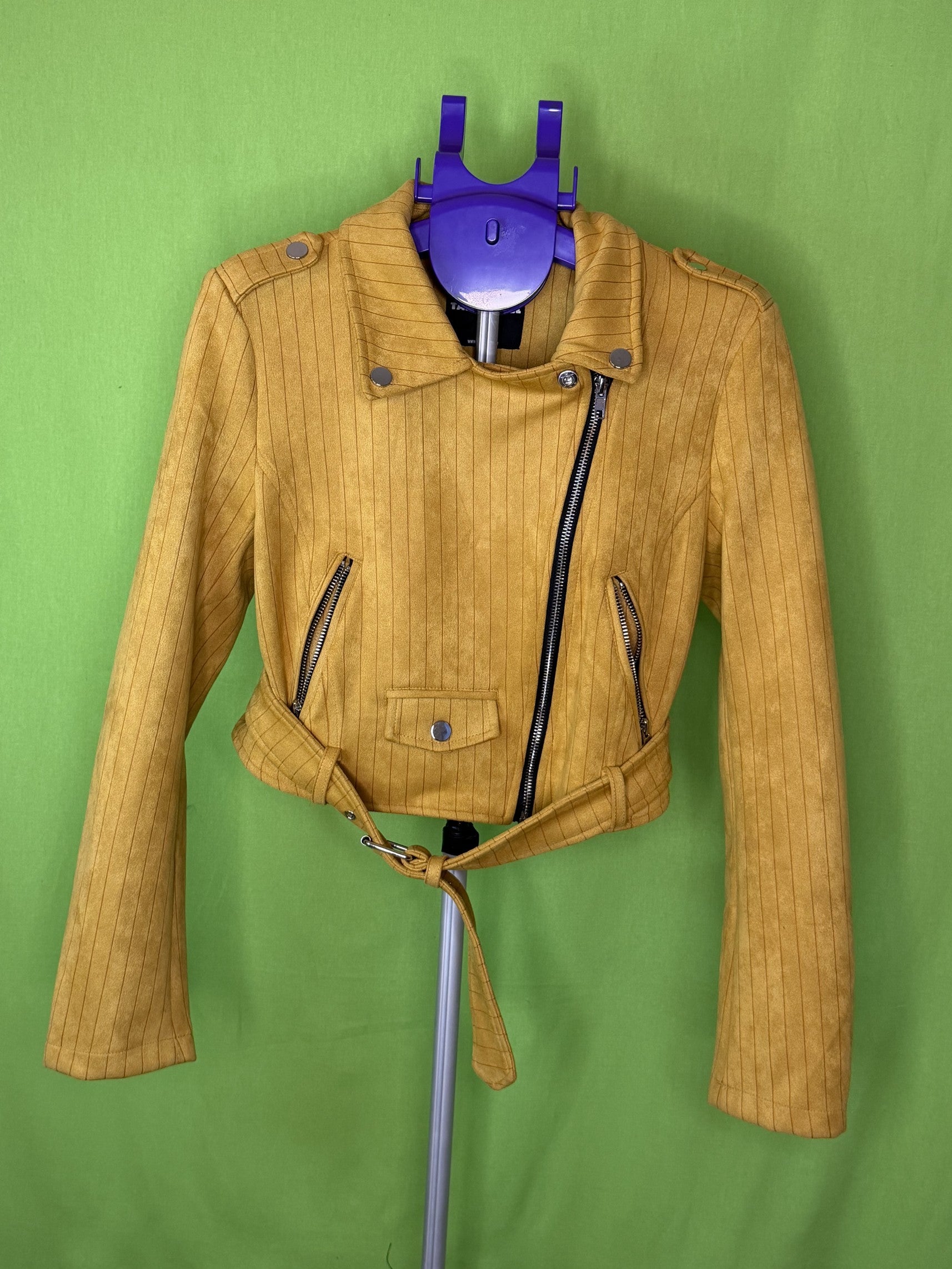 Tally Weijl Mustár Biker Dzseki – Csíkos Velvet | XS