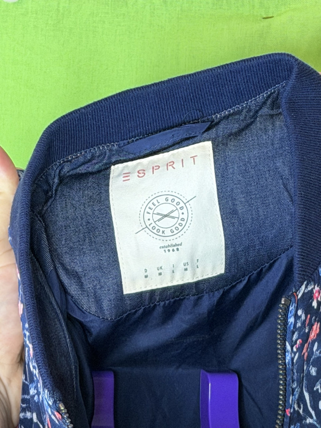 Esprit Virágos Szatén Bomber Dzseki – Sötétkék | M