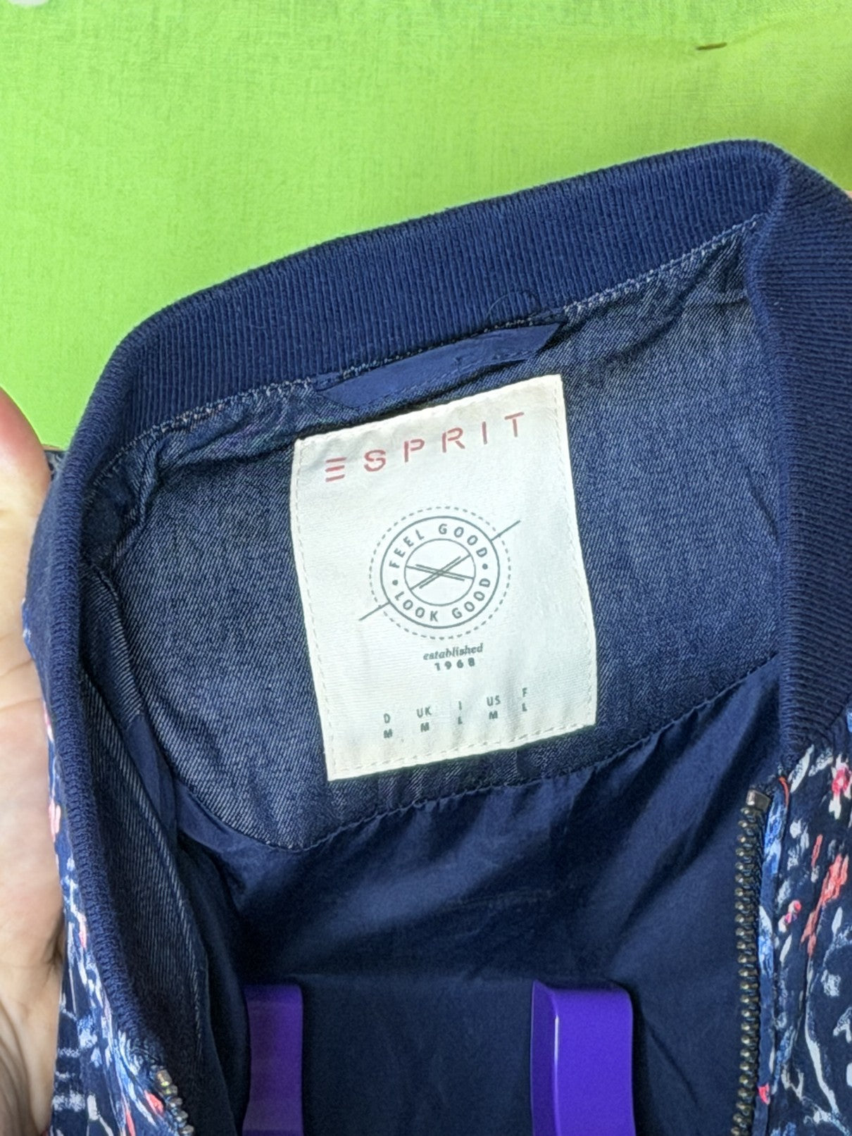 Esprit Virágos Szatén Bomber Dzseki – Sötétkék | M