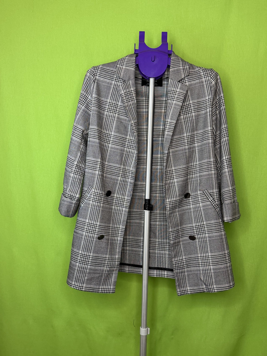 Pull & Bear Glen Plaid Oversized Blazer – Fekete/Fehér | XS
