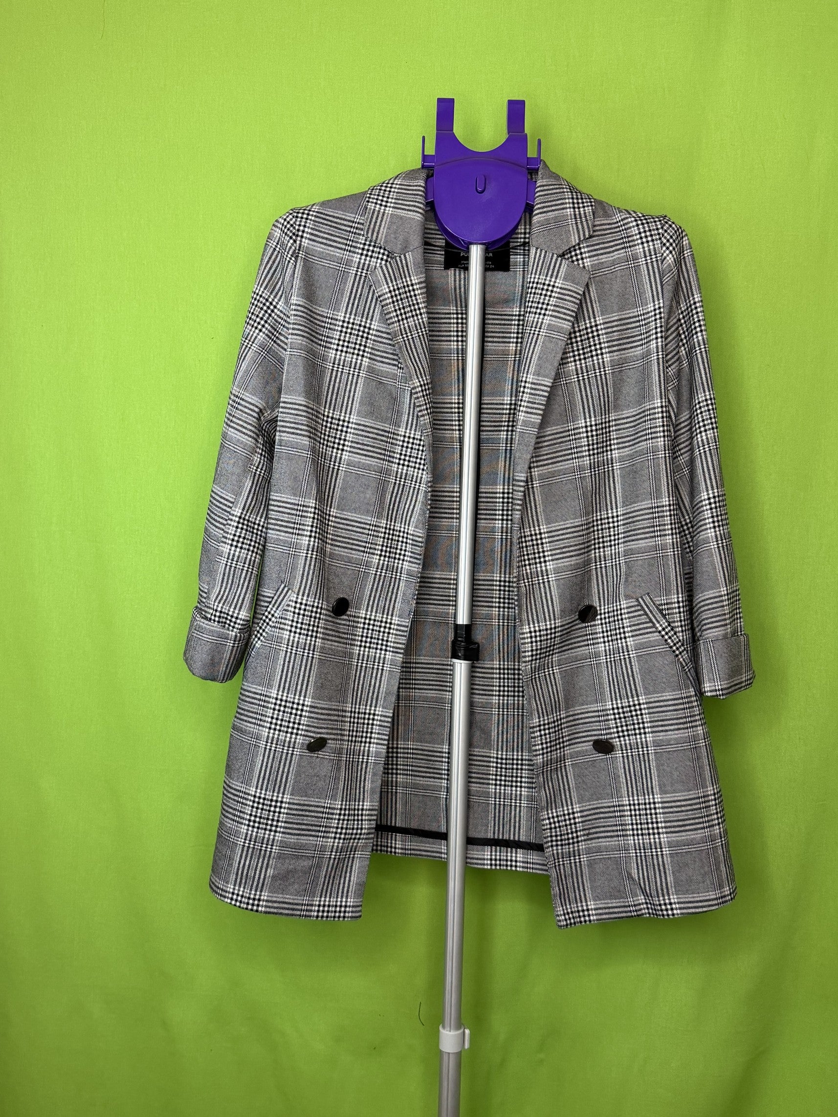 Pull & Bear Glen Plaid Oversized Blazer – Fekete/Fehér | XS