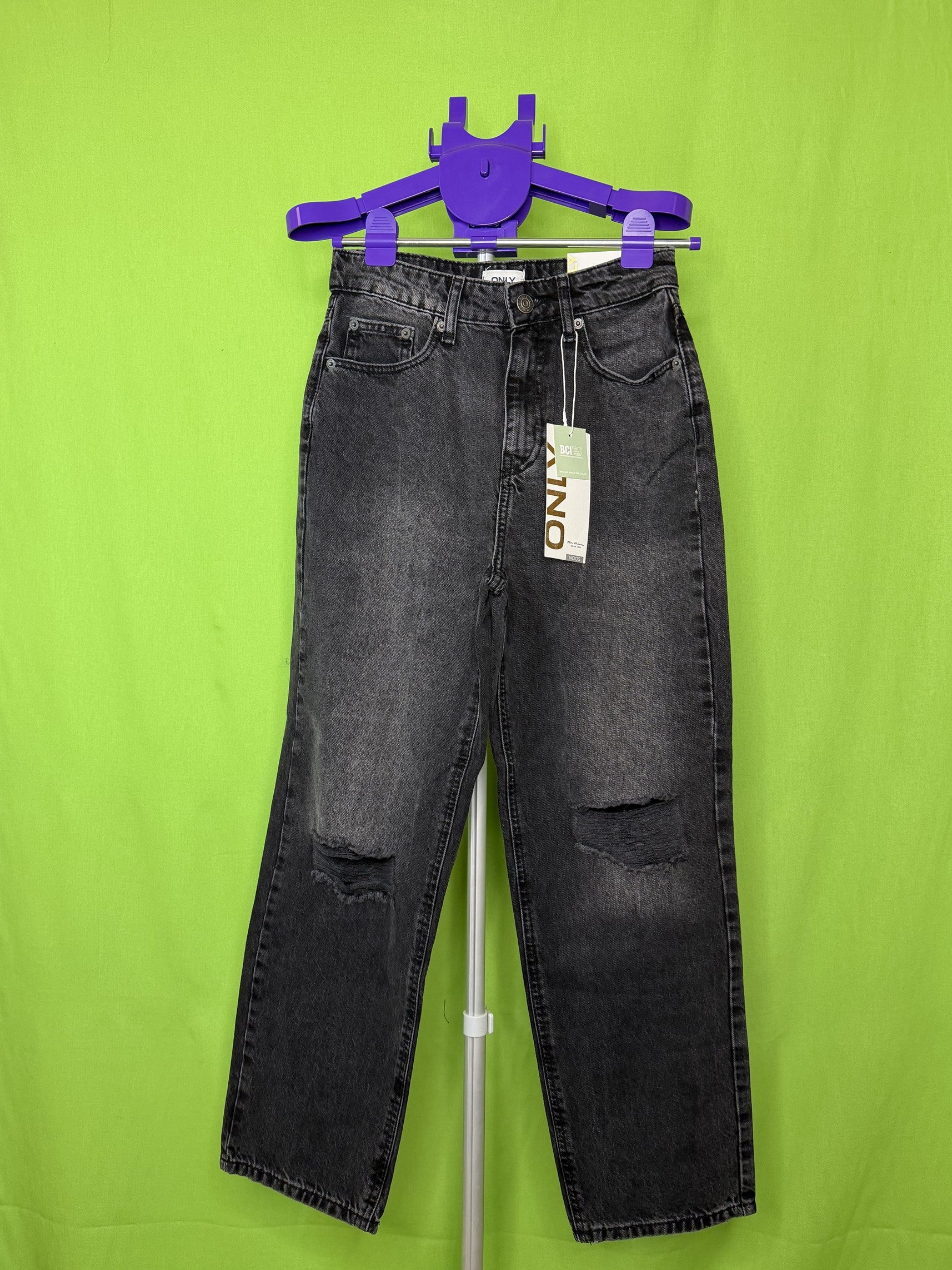 Only Blue Denim Robyn Straight Farmer Nadrág – Fekete | 25/30