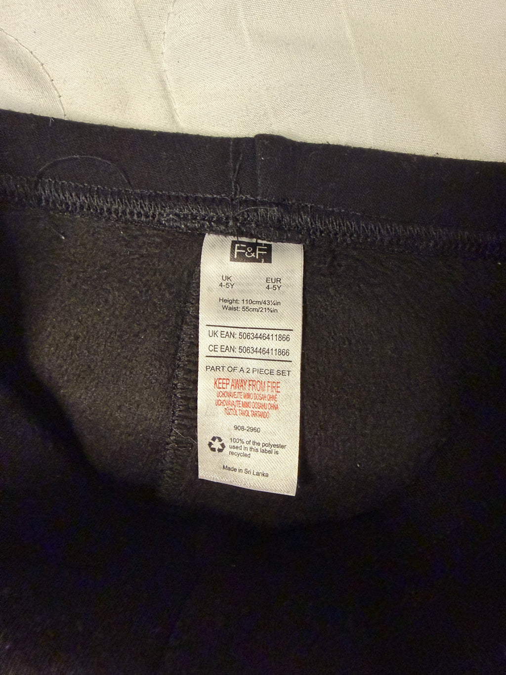 F&F fekete, vastag téli fiúnadrág – 110 cm (4–5 év)