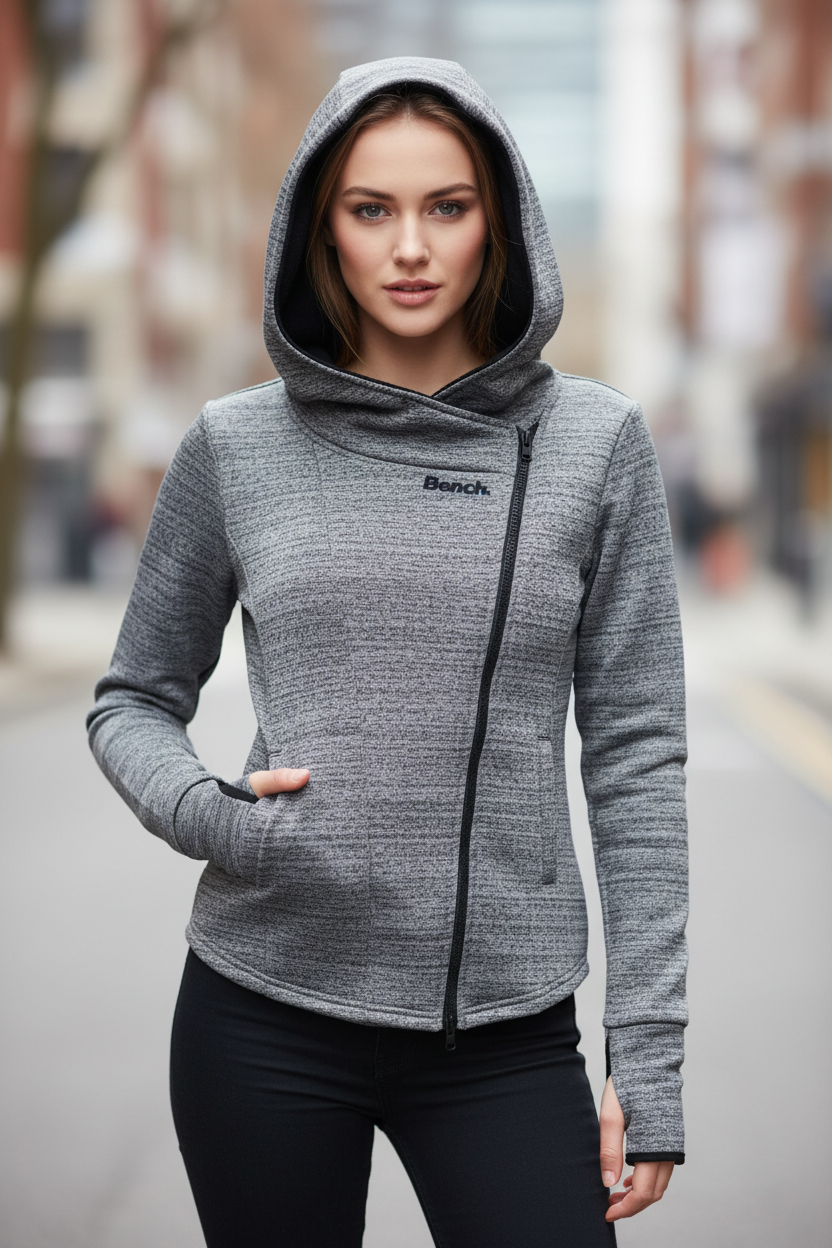 Bench Szürke Aszimmetrikus Hoodie – Női, Elöl