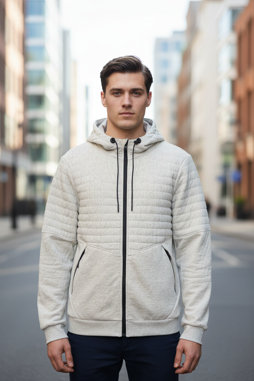 Férfi elölnézet – quilted hoodie, referencia arc