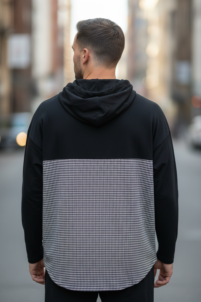 Houndstooth hoodie - férfi modell hátulnézet
