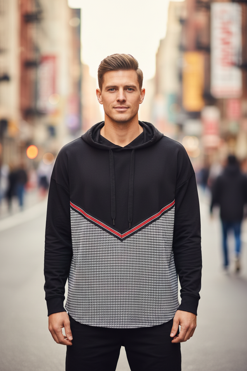 Houndstooth hoodie - férfi modell elölnézet