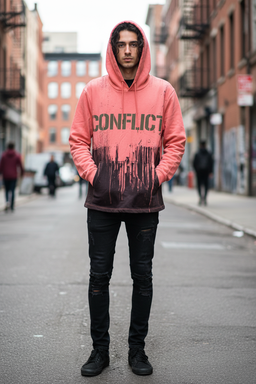 Plus Eighteen Conflict Korall Hoodie – férfi modell elöl