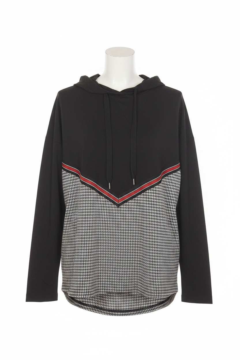 Houndstooth hoodie - elölnézet fehér háttérrel