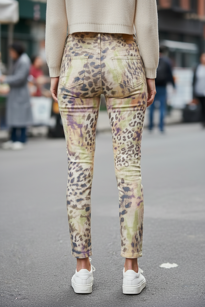 USED - Zerres Jeans leopárd tie-dye - hátulnézet deréktól (AI generált)