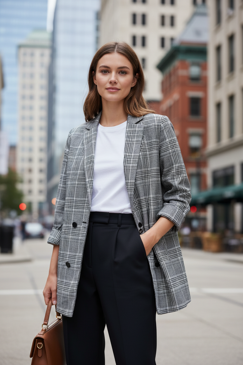 USED - Pull & Bear Glen Plaid blazer - utcai elölnézet (AI generált)