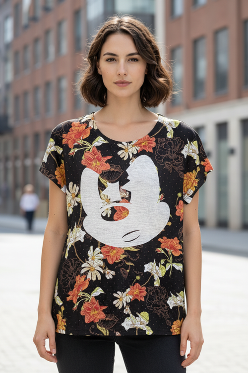 Disney Mickey Mouse Virágos Póló – elölnézet