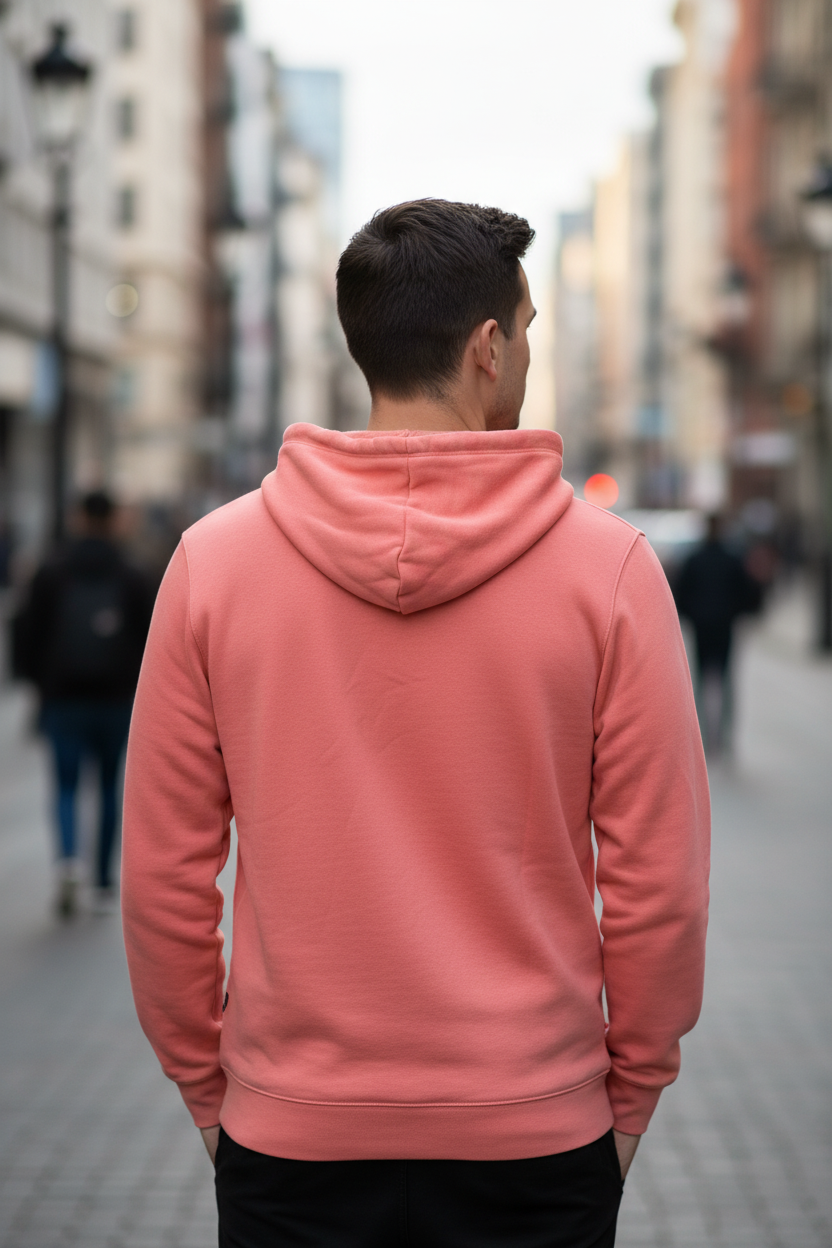Plus Eighteen Conflict Korall Hoodie – férfi modell hátul