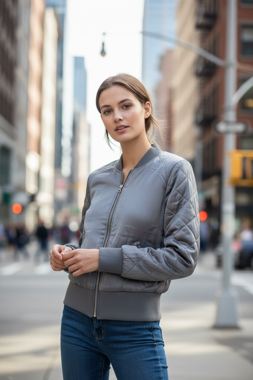 H&M Divided bomber - utcai elölnézet (AI generált)